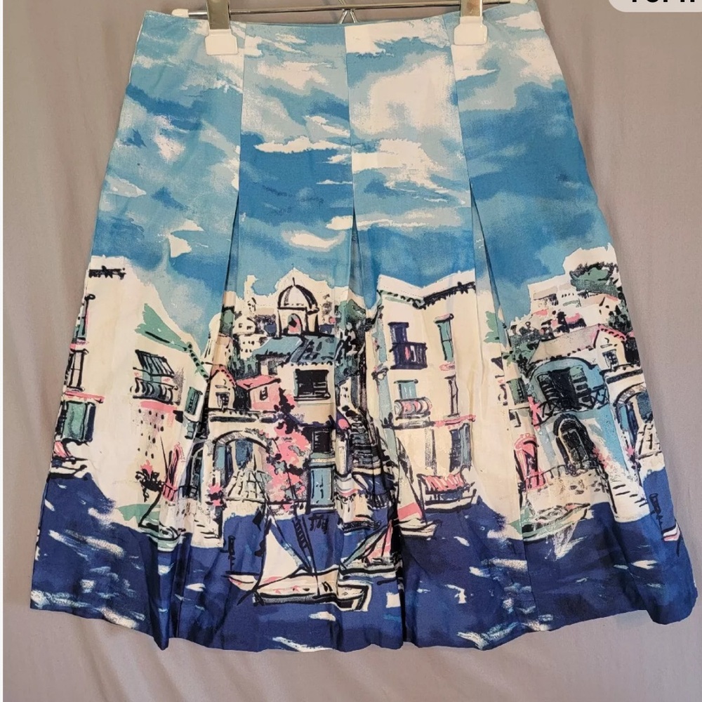 Charter Club Seaside Village Painted Skirt Pleated A-line Blue White